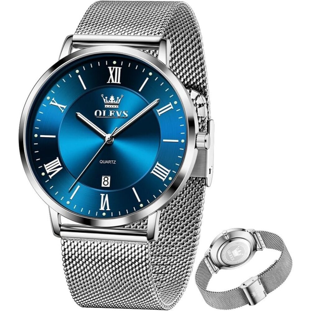 Olevs Men's Blue Stainless Steel Man Watch with Date Luminous  Stylish Watch